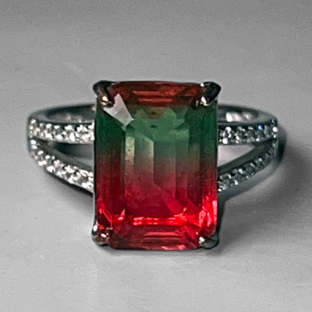 Red & Green Watermelon Tourmaline Ring